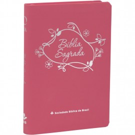 B�blia Letra Grande Linha Ouro Luxo Rosa Claro