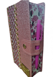 B�blia Letra Hiper Gigante Rosa Pedraria Lateral Flores Com Caneta