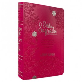 B�blia Letra Jumbo  ARC Harpa Avivada e Corinhos Capa Luxo Jardim Pink