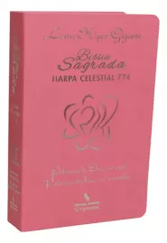 Bblia com Harpa 774  Letra Hipergigante Luxo Rosa Palavras de Jesus Em vermelho