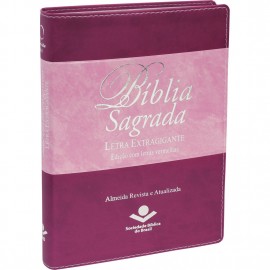 Biblia Luxo Letra Extra Gigante Palavras deJesus em Vermelho Rosa E Vinho