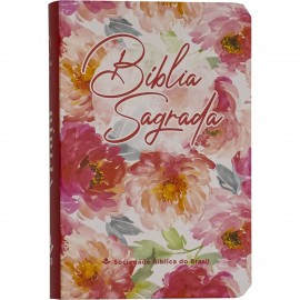 B�blia A.R.A Edi��o de Bolso Luxo Floral Ilustrada Vermelho