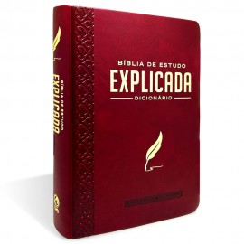 B�blia de Estudo Explicada M�dia Luxo Vinho Com Dicionario