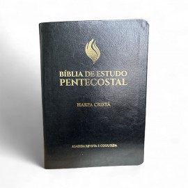 B�blia Pentecostal de Estudo Media Com  Harpa Preta Luxo