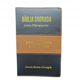 B�blia Hiper Gigante Luxo Bicolor Com Harpa Indice Lateral Dourada CPP