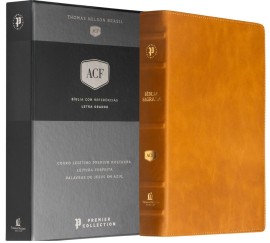 B�blia  ACF Couro leg�timo mostarda, Letra grande Premier Collection Com letras de Jesus em azul e refer�ncias cruzadas