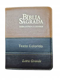 B�blia Tijolinho Tricolor Letra Grande Luxo Com Harpa Full Color
