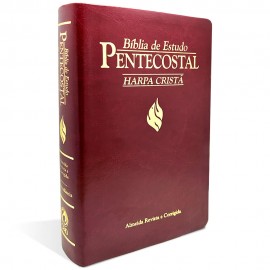 B�blia Estudo Pentecostal Media Com Harpa Vinho Luxo
