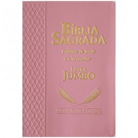 B�blia Jumbo Luxo Duorada Full Collor Com Harpa Palavras de Deus em Azul e Jesus em Vermelho 