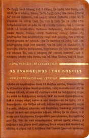 Os Evangelhos, Edi��o Bil�ngue, Portugu�s/Ingl�s, NVI/NIV, palavras de Jesus em azul  Capa Marrom