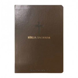 B�blia Letra Hipergigante Arc Full Color Pu Luxo Com Harpa Com �ndice Marrom Cruz