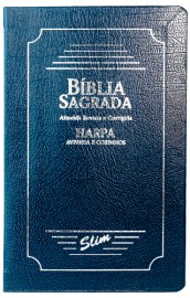 Biblia Slim Com Harpa Couro Sintetico Azul Cpp