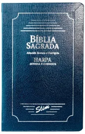 Biblia Slim Com Harpa Couro Sintetico Azul Cpp