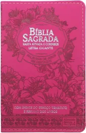 B�blia Letra gigante Capa PU Luxo floral pink