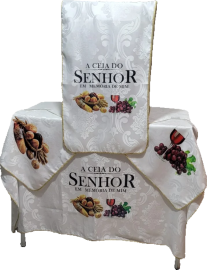 Kit de Toalha de Santa Ceia 1,5Mt Estampa Jacquard Cetim 4 Peças Branco