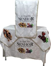 Kit de Toalha de Santa Ceia 1,5Mt Estampa Jacquard Cetim 4 Peas Branco