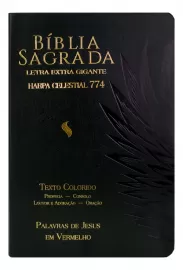 B�blia Letras Extra Gigante Texto Colorido Palavras De Consolo Em Azul Profecia Em Verde Com Harpa - Preta