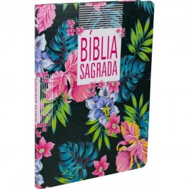 biblia nova almeida slim grande - floral preta