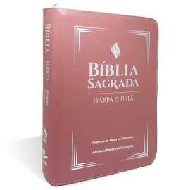 B�blia Grande Harpa Crist� Z�per Letra Grande Rosa Claro