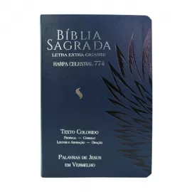 B�blia Letras Extra Gigante Texto Colorido Palavras De Consolo Em Azul Profecia Em Verde  Com Harpa 774 - Azul �guia