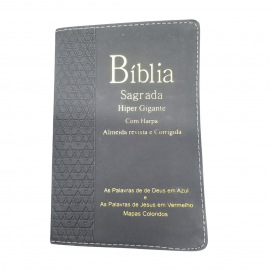 Biblia Hiper Gigante Luxo Com Harpa Palavra de Deus em azul Jesus em Vermelho Lateral Prata