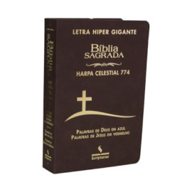 B�blia com Harpa 774  Letra Hipergigante Luxo Cruz Marrom  Palavras de Jesus Em vermelho