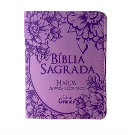 B�blia M�dia Capa PU Luxo Com Harpa e Corinhos Lil�s 