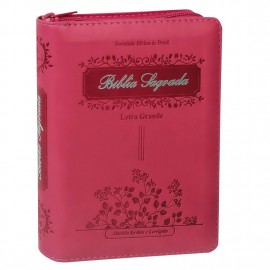 B�blia Pequena Letra Grande Ziper Com Indice Pink