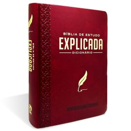 B�blia de Estudo Explicada M�dia Luxo Vinho Com Dicionario