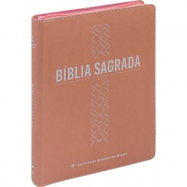 B�blia Sagrada  Naa- Linha Ouro Ziper Rosa Claro