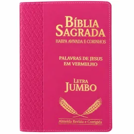B�blia Jumbo Luxo Pink Estrela Full Collor Com Harpa Palavras de Deus em Azul e Jesus em Vermelho