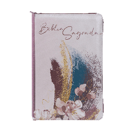 B�blia NVI, Couro soft, Letras de Jesus em vermelho, Rosa acabamento com z�per