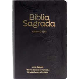 B�blia Letra Gigante, Luxo Edi��o com Letras Vermelhas e Harpa Crist� Preta