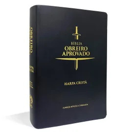 B�blia Obreiro Aprovado M�dia Luxo Harpa Crist� Preta