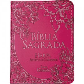 Bblia Letra Grande Arc Capa Luxo Pu Com Harpa Pink