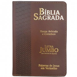Bblia Letra Jumbo ARC Com Harpa Avivada e Corinhos Capa PU Luxo Estrela Marrom