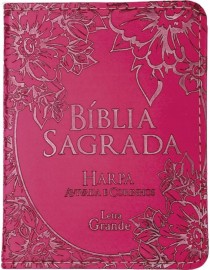 Bblia Letra Grande Arc Capa Luxo Pu Com Harpa Pink